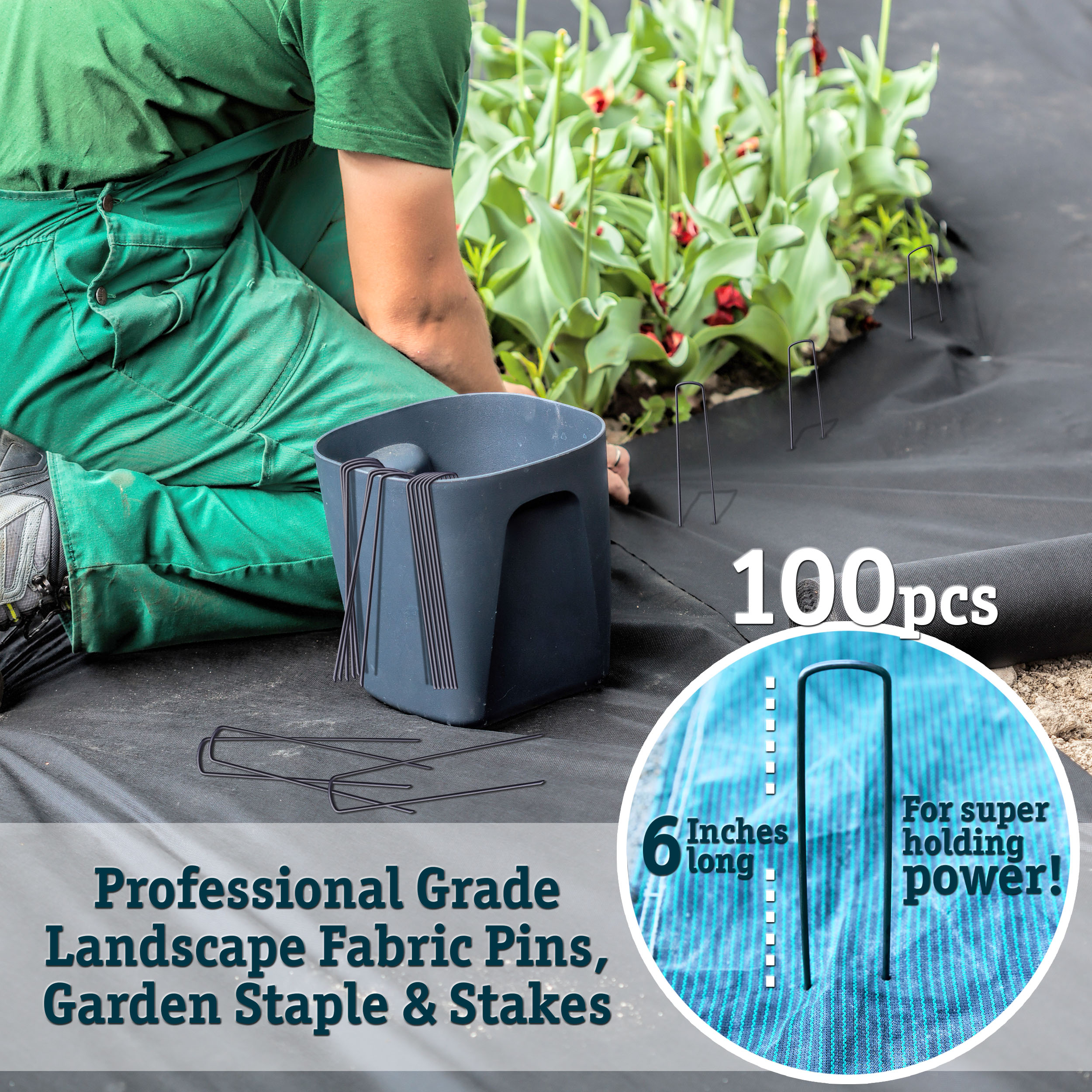 100 6 Inch Landscape Fabric Pins Garden Staples Stakes
